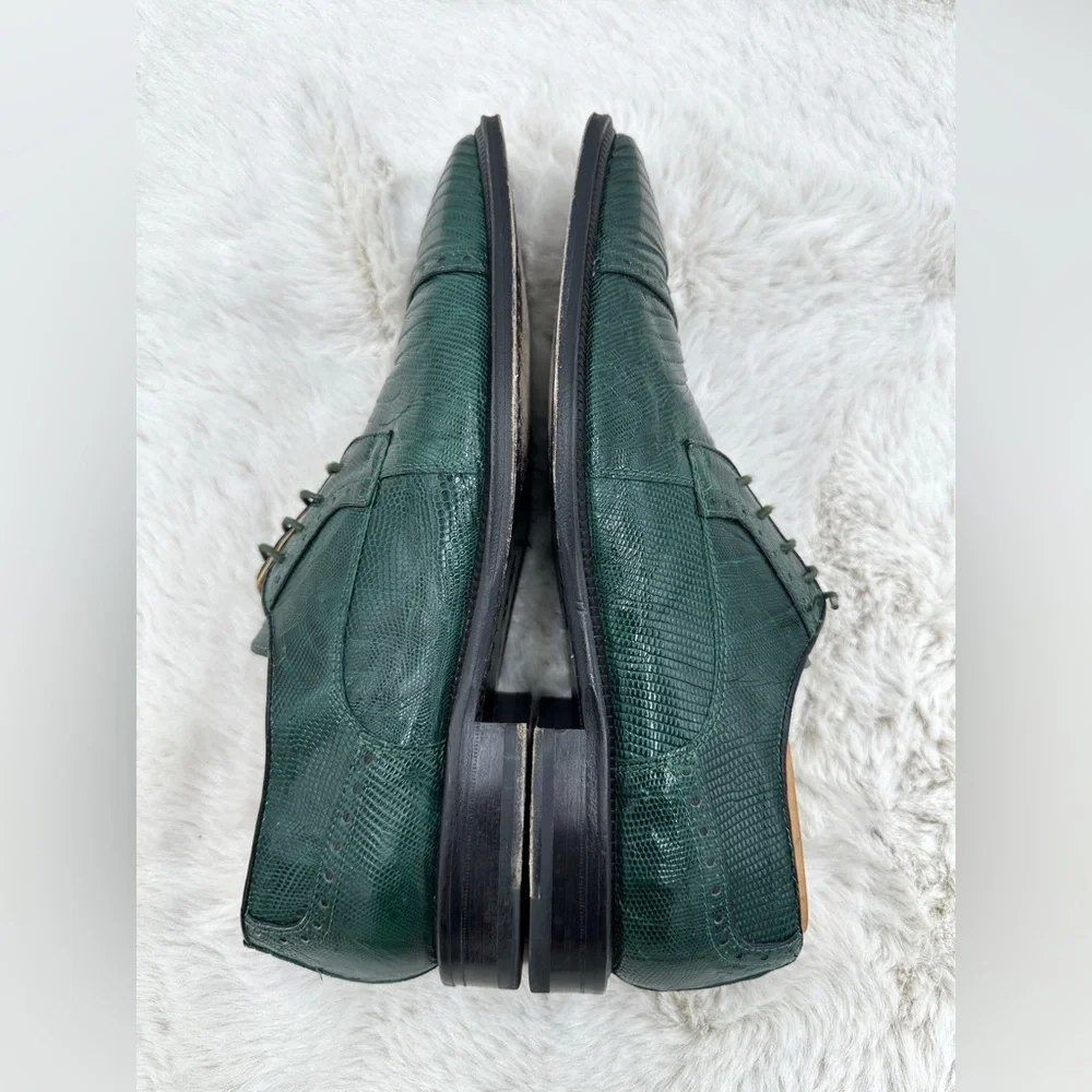 Vintage Exotic Green Teju Lizard David Eden Mens 10 Emerald‎ Dress Shoes Oxfords